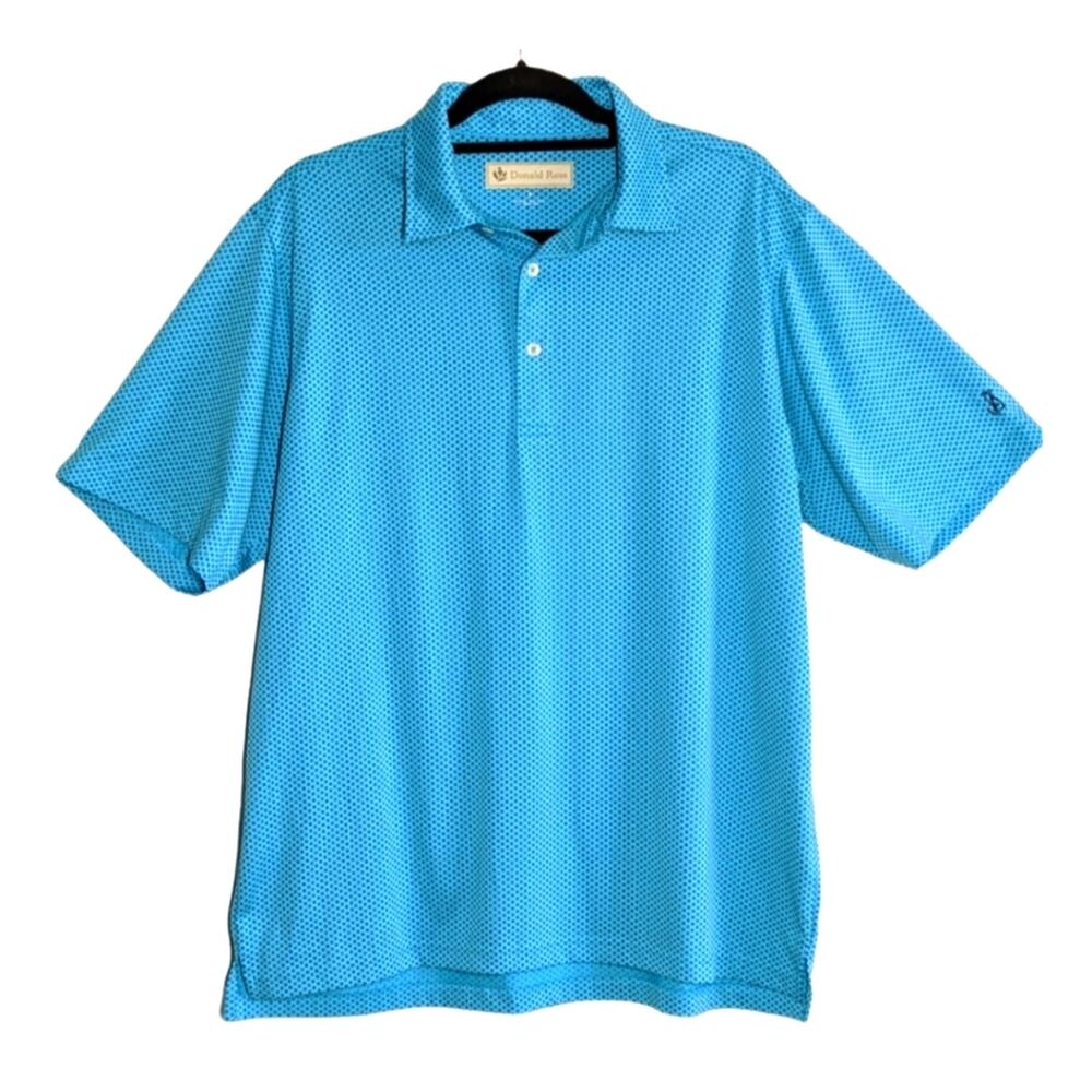 Donald Ross golf polo shirt aqua circle print size M
